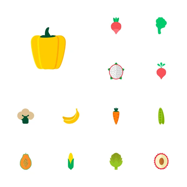 Conjunto de iconos de bayas símbolos de estilo plano con ensalada, coliflor, alcachofa y otros iconos para el diseño del logotipo de su aplicación móvil web . — Vector de stock