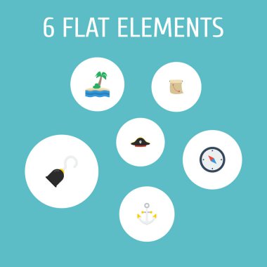 Pusula, çapa, kostüm ve diğer simgeler web mobil app logo tasarımı için korsan simgeler düz stil sembollerle kümesi.