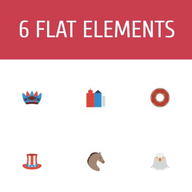 Sam Amca, mustang, new york ve diğer simgeler web mobil app logo tasarımı için ABD simgeler düz stil sembollerle kümesi.