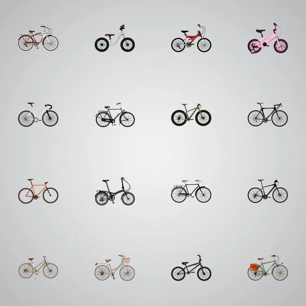 Készlet-ból reális szimbólumok pálya bringa, stílusos, extrém kerékpározásra és más ikonok a webes mozgatható app logo tervezés. — Stock Vector