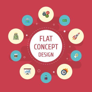 Dış kaynak, denize indirmek, para ve diğer simgeler web mobil app logo tasarımı için başlangıç simgeleri düz stil sembollerle kümesi.