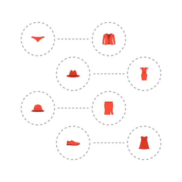 Conjunto de iconos de ropa símbolos de estilo plano con chaqueta, panama, zapatillas de deporte y otros iconos para el diseño del logotipo de su aplicación móvil web . — Archivo Imágenes Vectoriales