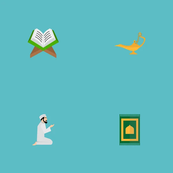 Conjunto de iconos de vacaciones símbolos de estilo plano con namaz, alfombra, lámpara de aceite y otros iconos para el diseño del logotipo de su aplicación móvil web . — Vector de stock