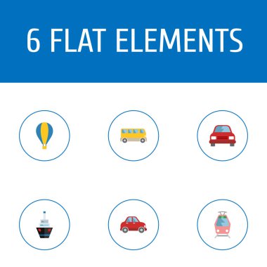 Gemi, tramvay, otobüs ve diğer simgeler web mobil app logo tasarımı için otomatik simgeler düz stil sembollerle kümesi.