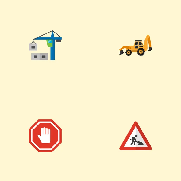 Zestaw budowlane ikony stylu płaski symboli z ręki, robotnik znak, dźwig wieżowy ikony dla projektu logo mobilnych aplikacji sieci web. — Wektor stockowy