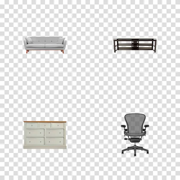 Conjunto de símbolos realistas de diseño con silla de oficina, mesa, diván y otros iconos para el diseño del logotipo de su aplicación móvil web . — Foto de Stock