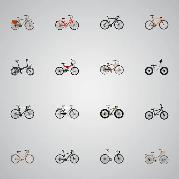Zestaw symboli realistyczne rower z ćwiczeń, jazda konna, nastolatek, równowagi i inne ikony dla projektu logo mobilnych aplikacji sieci web. — Zdjęcie stockowe