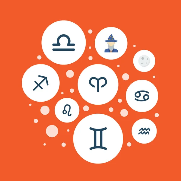 Set of astronomy icons flat style symbols with sagittarius, leo, aqurius and other icons for your web mobile app logo design. — Stock Photo, Image