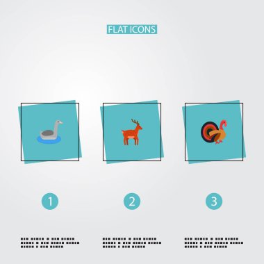 Canlı Simgeler düz stil sembollerle kaz, geyik, Türkiye ve diğer simgeler web mobil app logo tasarımı için kümesi.