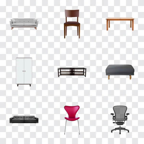 Набор реалистичных символов с офисным стулом, столом, мебелью и другими иконками для дизайна логотипа вашего веб-приложения . — стоковое фото