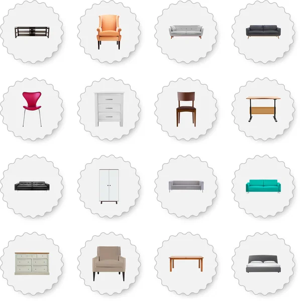 A design reális szimbólumok divan, bútor, fotel és más ikonok a webes mozgatható app logo tervezés. — Stock Fotó