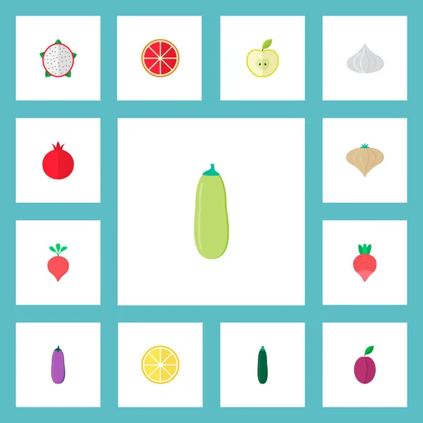 Conjunto de iconos de frutas símbolos de estilo plano con berenjena, remolacha, rábano y otros iconos para el diseño del logotipo de su aplicación móvil web . — Vector de stock