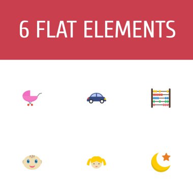 Dizi alt simgeler düz stil sembolleri boncuk, ay, Bebek arabası ve diğer simgeler web mobil app logo tasarımı için.