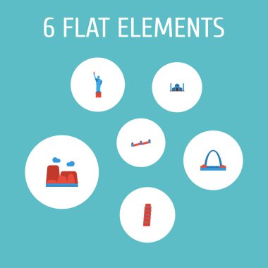 Ünlü simgeler düz stil sembolleri kümesiyle heykeli özgürlük, Çin Seddi, leaning tower ve diğer simgeler web mobil app logo tasarımı için.