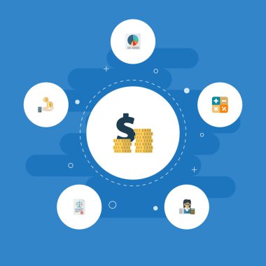 Giderleri, muhasebeci, hukuk ve diğer simgeler web mobil app logo tasarımı için kayıt simgeler düz stil sembollerle kümesi.