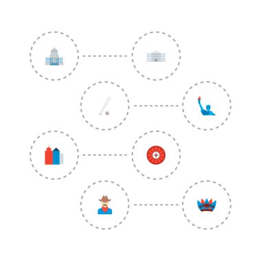 Beyzbol, Amerikan yerlisi, capitol ve diğer simgeler web mobil app logo tasarımı için ABD simgeler düz stil sembollerle kümesi.