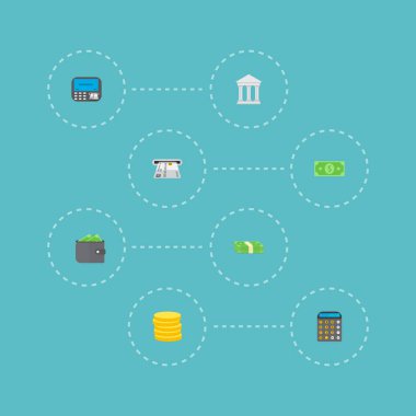 Set simgeleri düz stil sembollerle adliye, dolar, maaş ve diğer simgeler web mobil app logo tasarımı için bankacılık.