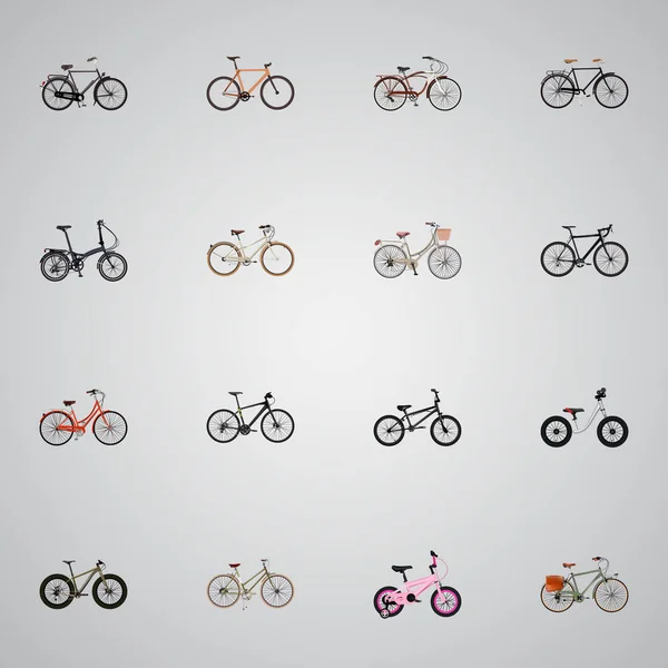 Set of bike realistic symbols with balance, training vehicle, exercise riding and other icons for your web mobile app logo design. — Stock Vector