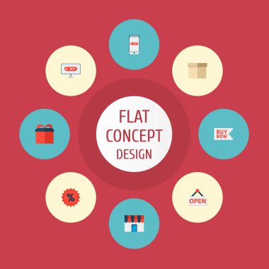 Set simgeleri düz stil sembollerle satış, hediye, kutu ve diğer simgeler web mobil app logo tasarımı için alışveriş.