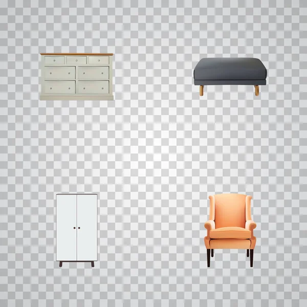 Набор реалистичных символов мебели со стулом, пуфом, гардеробом и другими иконками для дизайна логотипа вашего мобильного веб-приложения . — стоковое фото