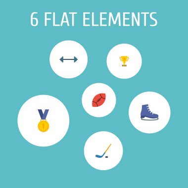 Paten, hokey sopası, halter ve diğer simgeler web mobil app logo tasarımı için spor simgeleri düz stil sembollerle kümesi.