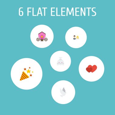 Çiftliğe ve diğer simgeler web mobil app logo tasarımı için yeni evli, havai fişek ile nişan simgeler düz stil kümesi simgeleri.