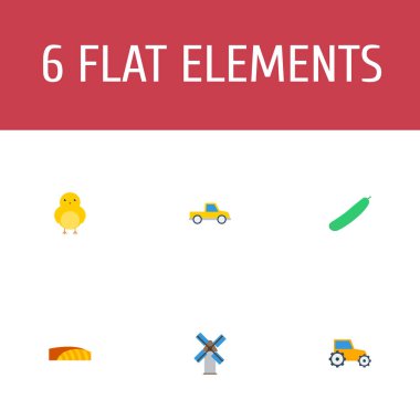 Tarım, damperli kamyon, traktör ve diğer simgeler web mobil app logo tasarımı için hasat simgeler düz stil sembollerle kümesi.