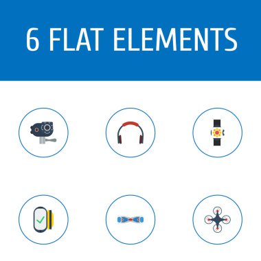 Modaya uygun simgeleri düz stil semboller ile temassız ayarla, bluetooth kulaklık, uçak ve diğer simgeler web mobil app logo için tasarım.