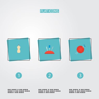 El sanatları simgeleri düz stil sembolleri iğne, örgü, manken ve diğer simgeler web mobil app logo tasarımı için iğne ile kümesi.