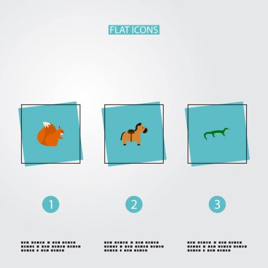 Hayvan simgeler düz stil sembollerle gecko, at, sincap ve web mobil app logo tasarımı için diğer simgeler kümesi.