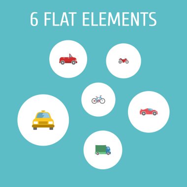 Bisiklet, kamyon, motosiklet ve diğer simgeler web mobil app logo tasarımı için araç simgeleri düz stil sembollerle kümesi.