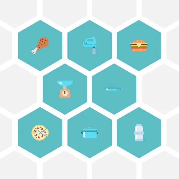 Набір значків для приготування їжі символи плоского стилю з каструлею, мікшером, сіллю та іншими значками для дизайну логотипу вашого мобільного додатка . — стоковий вектор