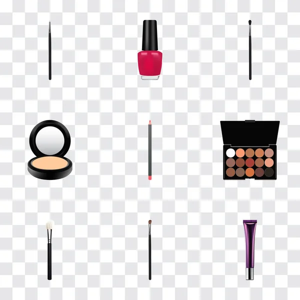 Conjunto de símbolos realistas maquillage com conjunto de sombra, ferramenta de maquiagem de sobrancelha, kit de estilo de contorno e outros ícones para o design do logotipo do seu aplicativo móvel web . — Fotografia de Stock