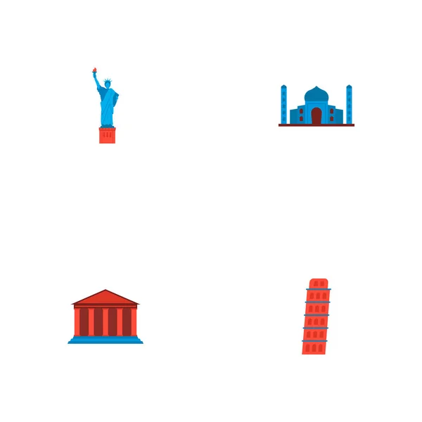 Zestaw ikon znanych symboli płaski z Akademii, taj mahal, Krzywa Wieża i inne ikony dla projektu logo mobilnych aplikacji sieci web. — Zdjęcie stockowe