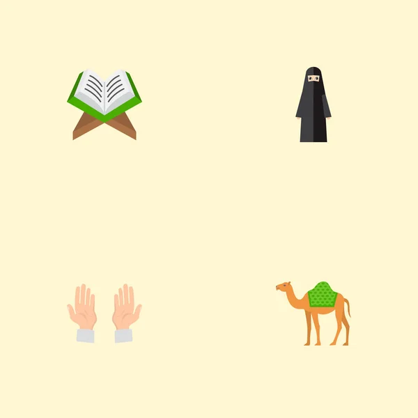 Σύνολο θρησκεία επίπεδη στυλ εικονίδια συμβόλων με αραβική, Κοράνι, καμήλα και άλλα εικονίδια για το σχεδιασμό λογοτύπου σας web εφαρμογή για κινητά. — Φωτογραφία Αρχείου