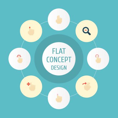 Hareketleri simgeler düz stil sembolleri ile slayt, Büyüteç, çekme ve diğer simgeler web mobil app logo tasarımı için kümesi.