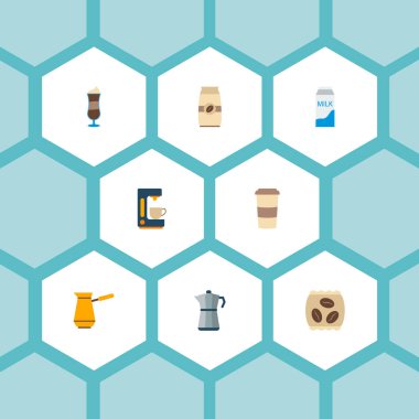 İçki simgeler düz stil sembolleri ile gitmek için anlık, paket ve diğer simgeler web mobil app logo tasarımı için kapuçino kümesi.