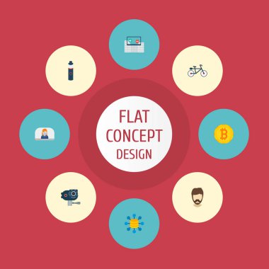 Kripto para birimi, modaya uygun sakal, eylem cam ve diğer simgeler web mobil app logo tasarımı için eğilim simgeleri düz stil sembollerle kümesi.