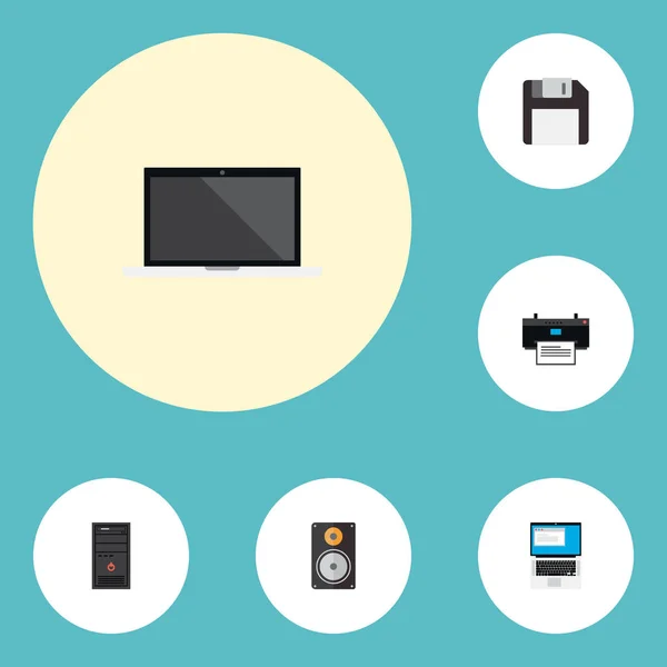 Set of computer icons flat style symbols with notebook, processor, laptop and other icons for your web mobile app logo design.