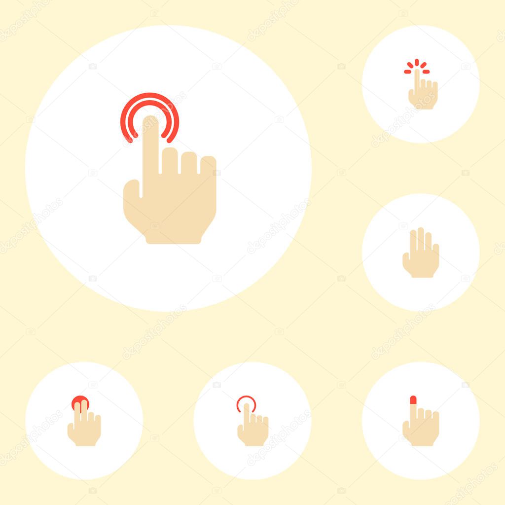 Set of gesticulation icons flat style symbols with hold, touchscreen, double click and other icons for your web mobile app logo design.