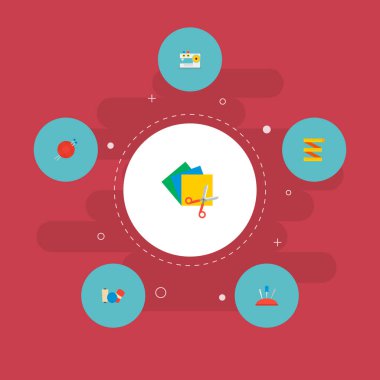 Sembollerin ölçme ile el sanatları simgeleri düz stil kümesi, iğne, örgü ve diğer simgeler web mobil app logo tasarımı için pin.