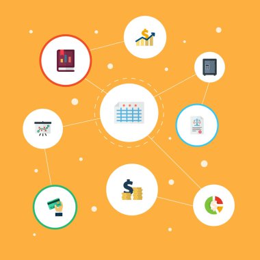 Kayıt simgeler düz stil sembolleri ile kredi, faaliyet raporu, kıymet ve web mobil app logo tasarımı için diğer simgeler kümesi.