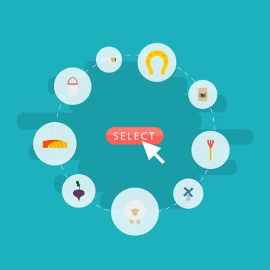 Tarım, değirmen, komisyon ve diğer simgeler web mobil app logo tasarımı için hasat simgeler düz stil sembollerle kümesi.