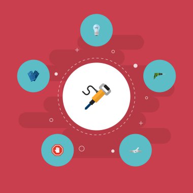 İnşaat simgeler düz stil sembolleri ile ışık, iş eldivenleri, web mobil app logo tasarımı için el simgeler kümesi.