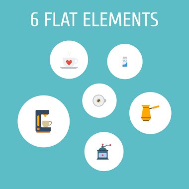 Uçan daire, Türk cezve, espresso ve diğer simgeler web mobil app logo tasarımı için içecek simgeler düz stil sembollerle kümesi.