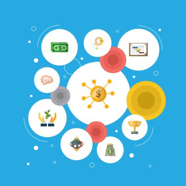Crowdfunding, motivasyon, para ve diğer simgeler web mobil app logo tasarımı için projeler simgeler düz stil sembollerle kümesi.