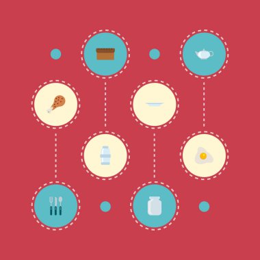 Gastronomi simgeler düz stil sembolleri kızarmış yumurta, plaka, tuz ve web mobil app logo tasarımı için diğer simgeler kümesi.