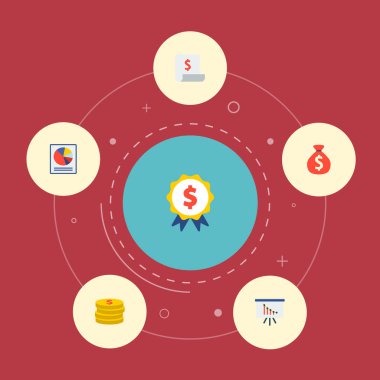 Mali rapor, analytics, ödül ve diğer simgeler web mobil app logo tasarımı için finans simgeler düz stil sembollerle kümesi.