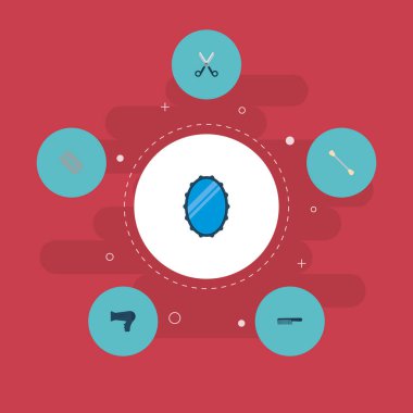 Pamuklu çubuk, blade, ayna ve diğer simgeler web mobil app logo tasarımı için Kuaför simgeler düz stil sembollerle kümesi.