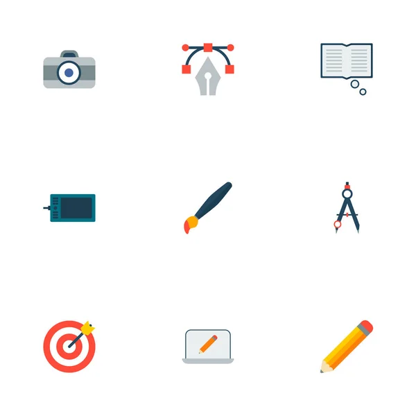 Conjunto de ícones originais símbolos de estilo plano com lápis, câmera dslr, pincel e outros ícones para o design do logotipo do aplicativo móvel da web . —  Vetores de Stock